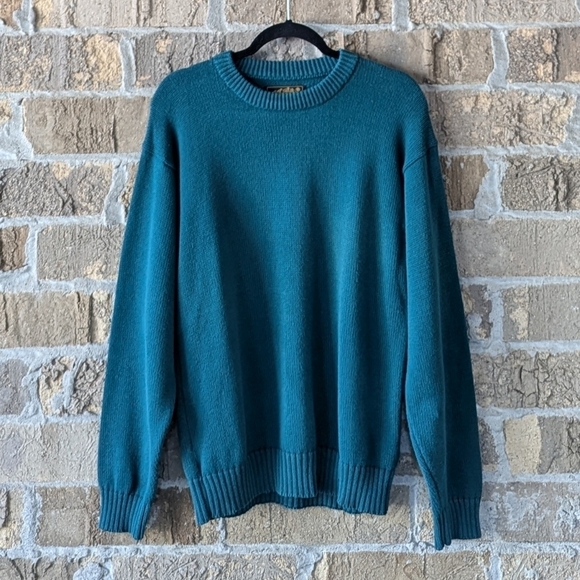 Vintage 90s Eddie Bauer 100% Cotton Green Crew Neck Sweater Small - Picture 1 of 5